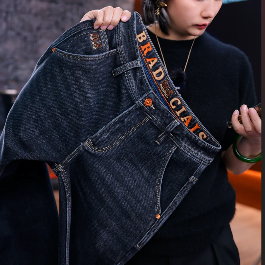 视频款 1103秋冬新款蓝灰色男士斜袋牛仔宽松直筒百搭男牛仔裤