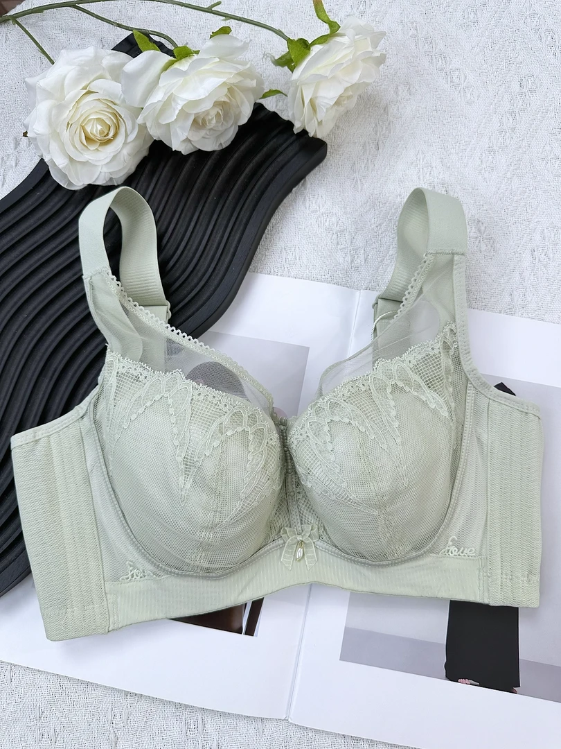 1398J-亲肤蕾丝提花轻薄防下垂调整型大胸显小养护舒适女士文胸