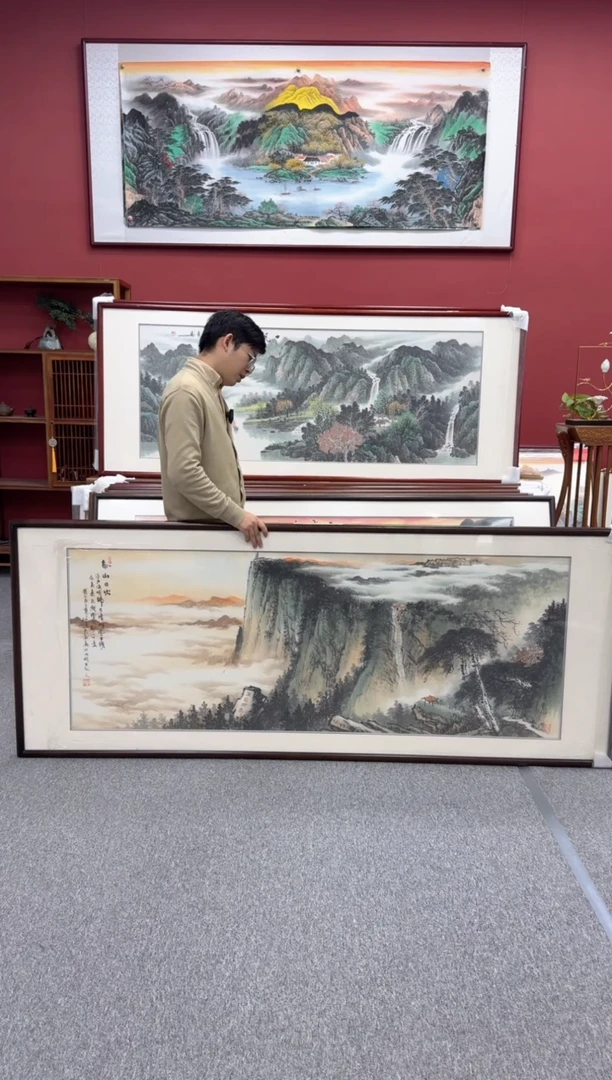 国画手绘 泰山日出 219*88