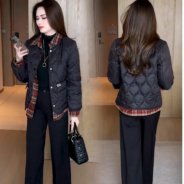 【有运费险】时尚轻薄羽绒棉服女2025秋冬新款洋气显瘦拼接棉衣外套