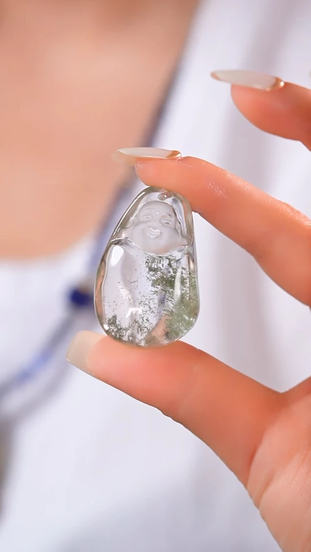 未镶嵌珠宝半成品水晶FG-2 绿幽灵 精雕 弥勒 F公 水晶吊坠