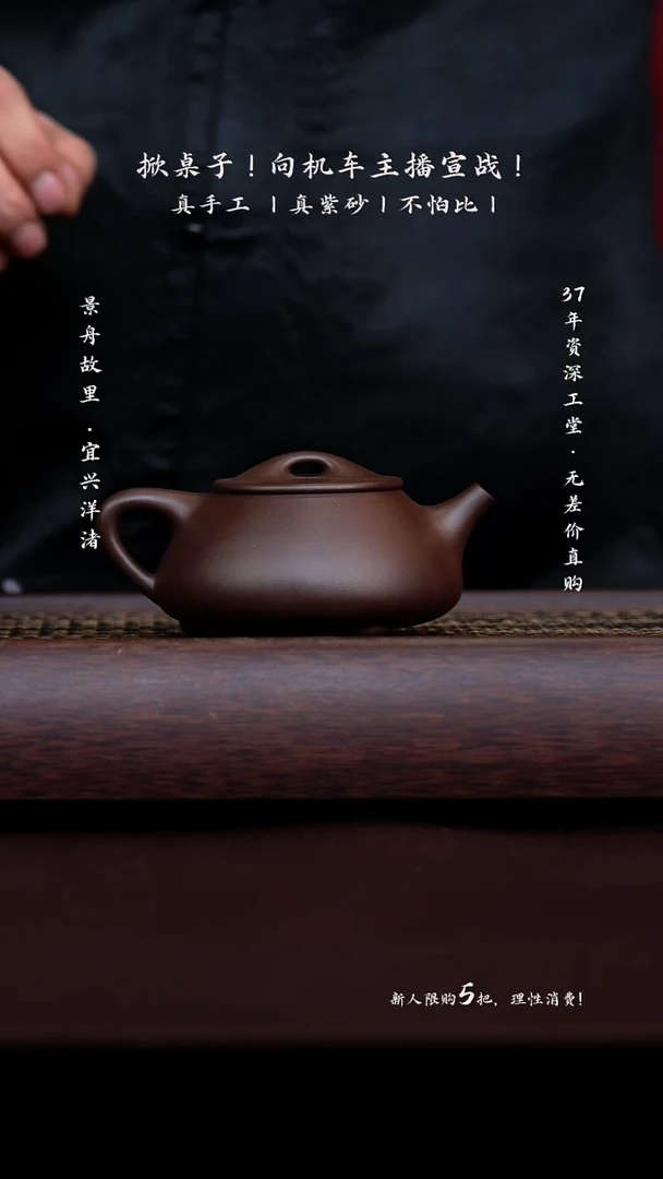 茶壶紫砂原矿手工紫泥景舟石瓢220CC