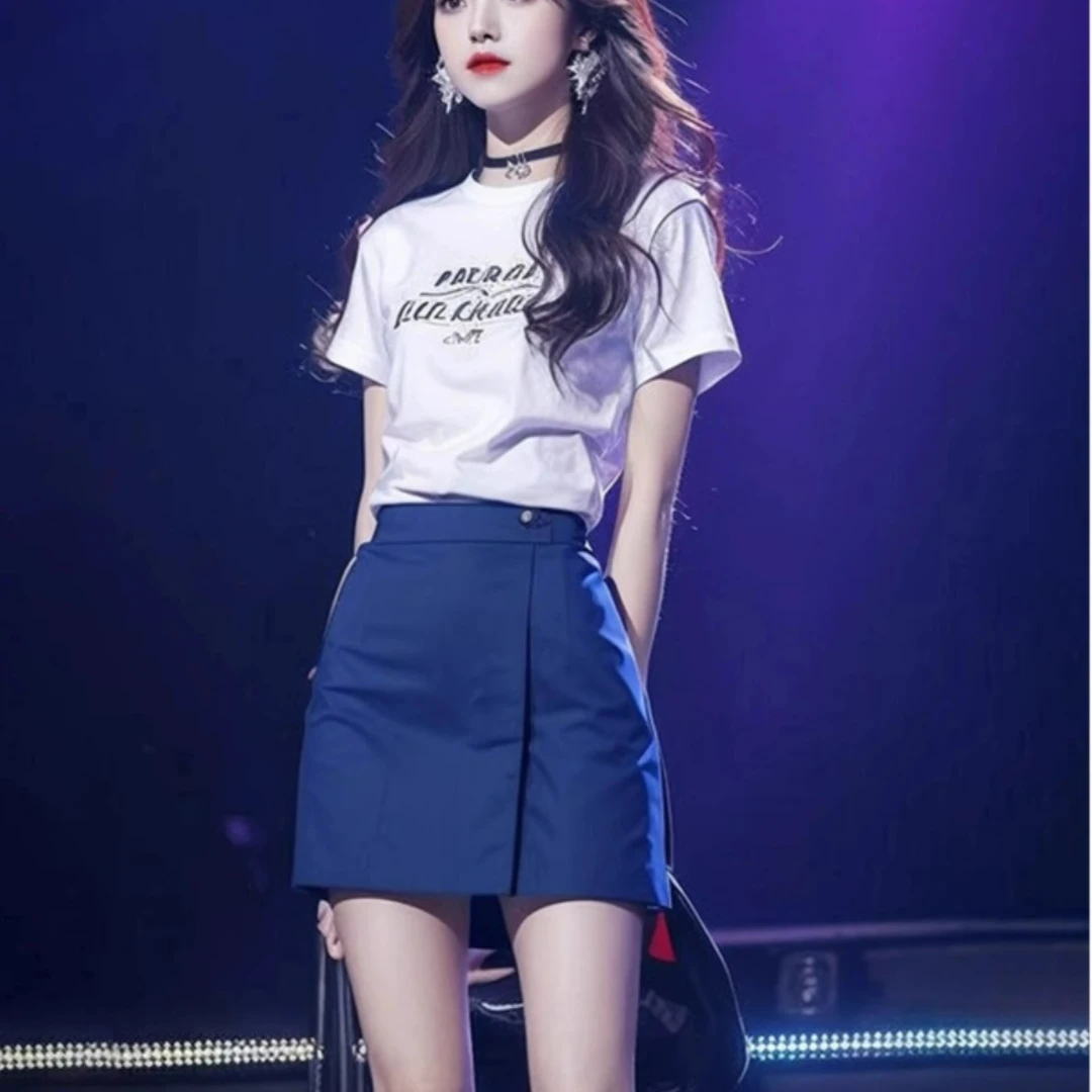 洋气减龄时尚小个子搭配一整时尚气质高级感白色T恤短裙套装夏季