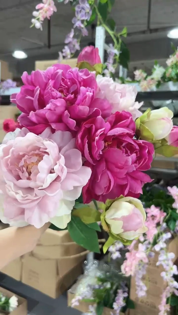 2枝紫色2枝玫红大牡丹