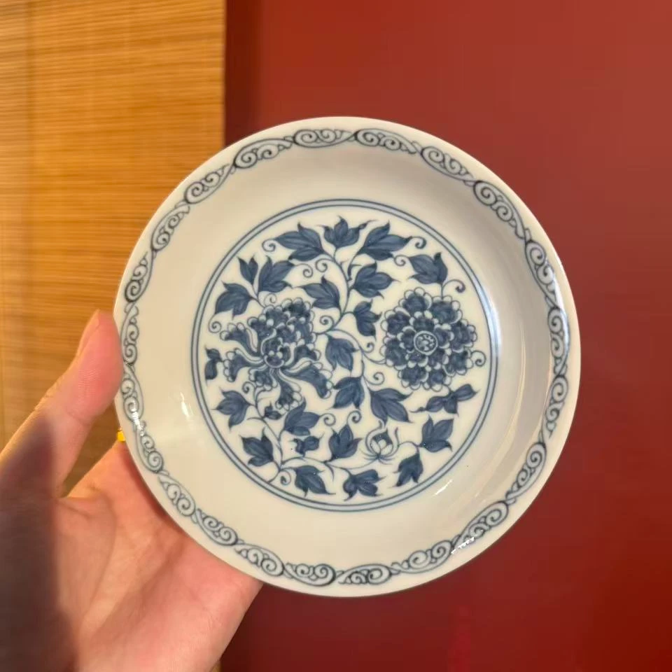 柴窑青花小碟缠枝蓝色陶瓷茶具小壶承茶点盘便携壶承斗牌无双牌杯