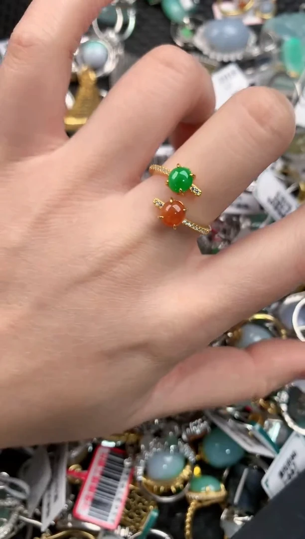 银S925镶嵌戒指翡翠444---1