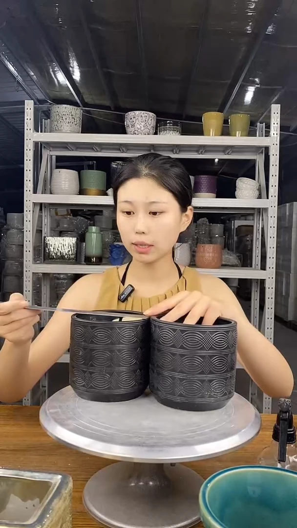 默认打孔陶瓷花盆宽高12-12两个微瑕