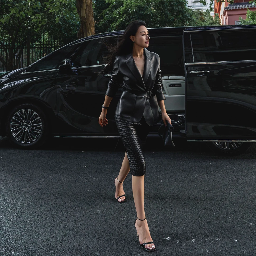 【YSU】英伦风高级气质大口袋翻驳领束腰短款皮衣外套Y33848