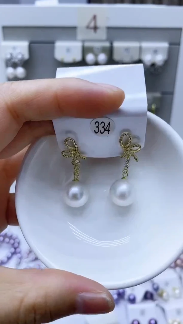 银S925镶嵌淡水珍珠耳饰334