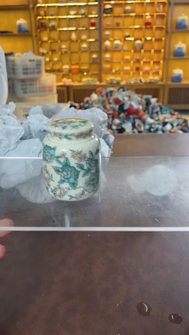 瓷片鸣盏居11111111山茶花茶叶罐