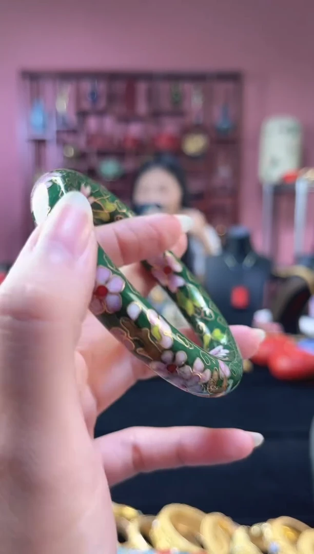 非遗 景泰蓝棍镯 60/宽版 墨绿