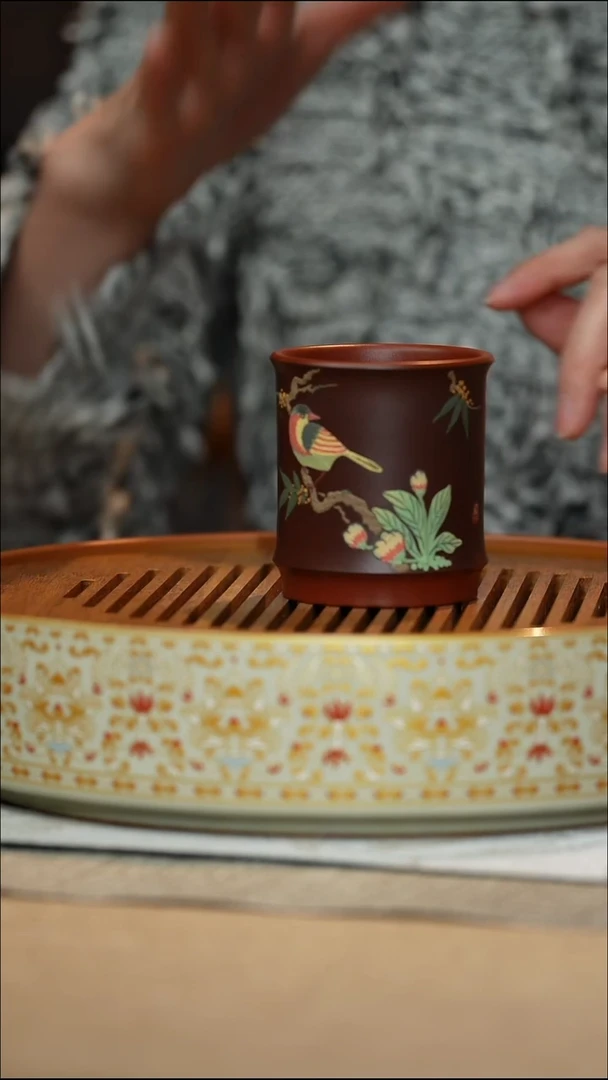 茶壶紫砂泥绘杯 刻绘