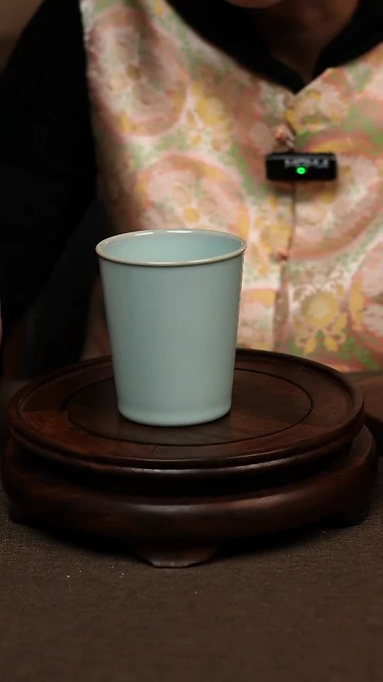 瓷片天青色全手可乐杯200ml微瑕不带礼盒