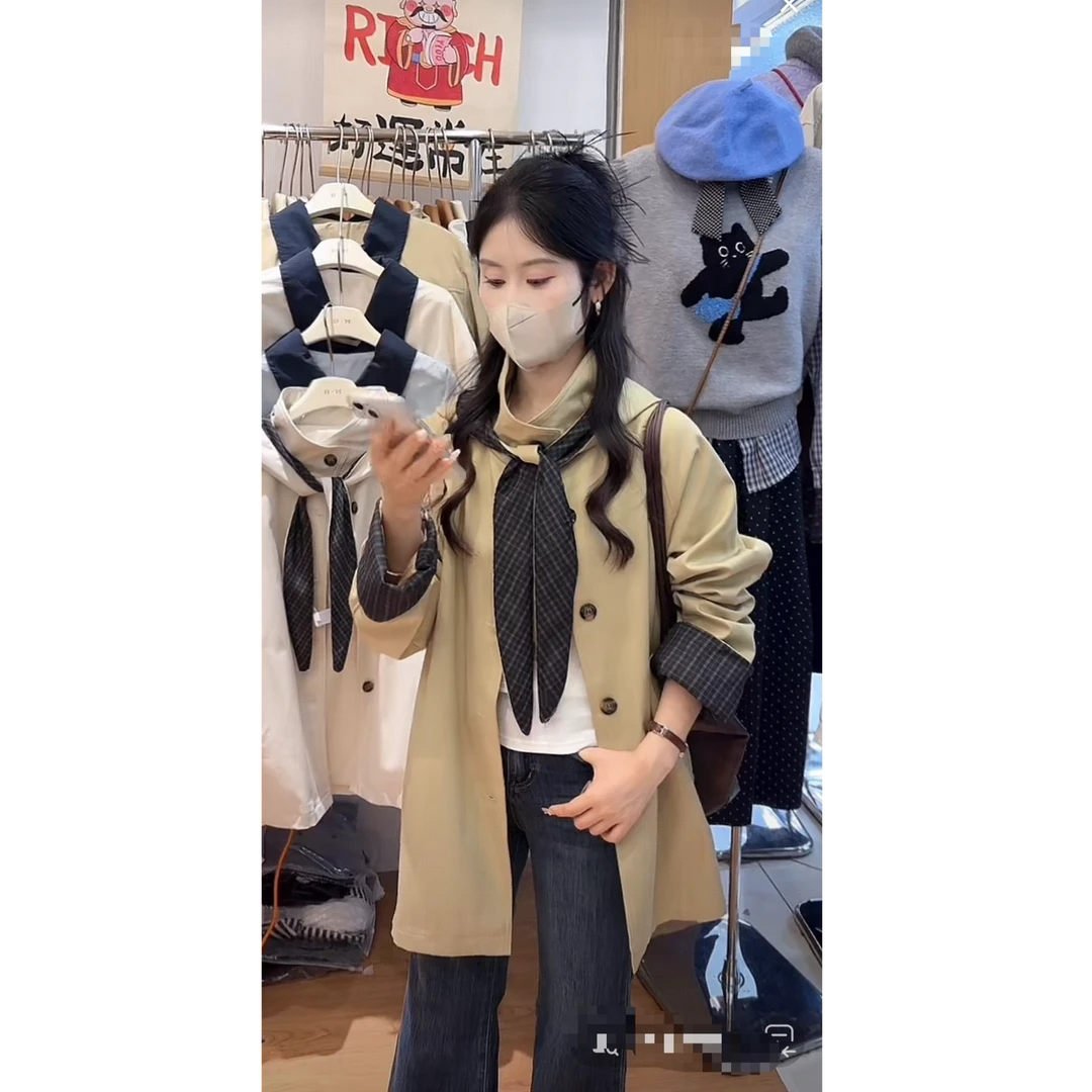 可脱卸连帽子风衣女秋2025新款韩系休闲百搭设计感上衣工装外套潮