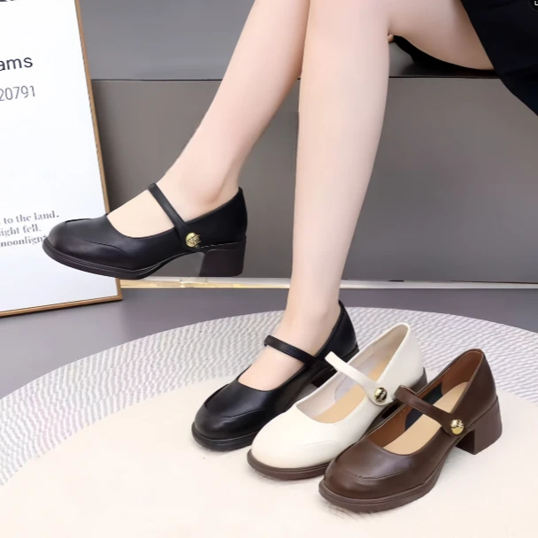 【Ciafoce纤芙森】917粗跟休闲春单鞋女鞋中跟浅口百搭时尚玛丽珍