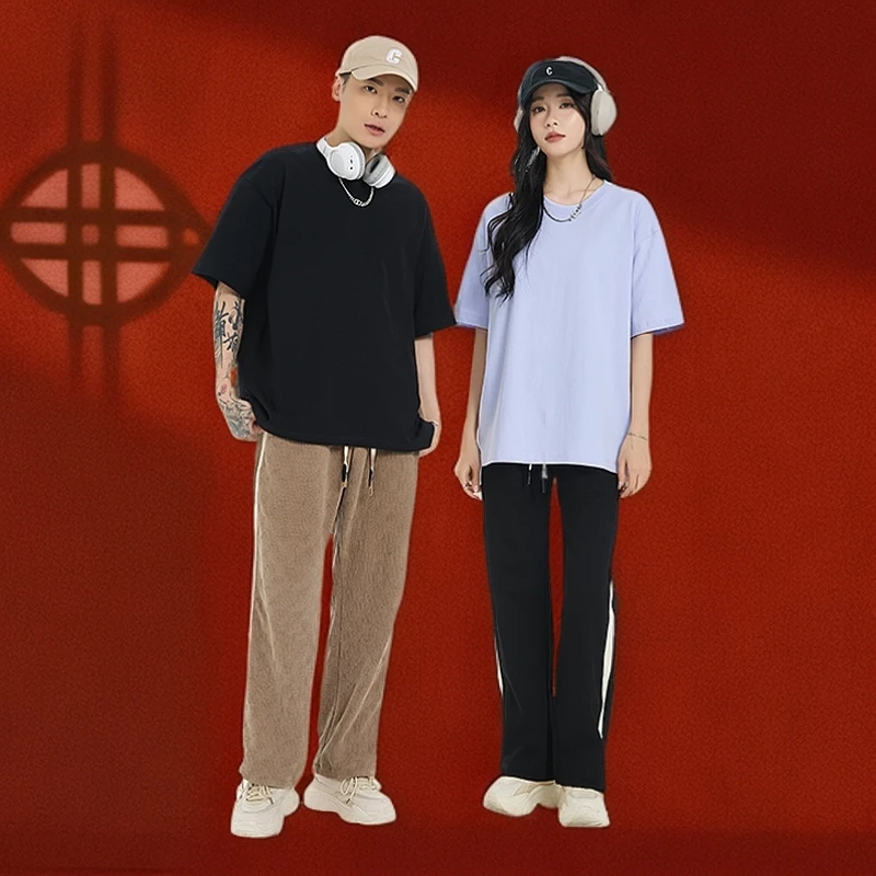 2025夏季圆领纯棉短袖休闲百搭T恤男女同款正肩纯色宽松版