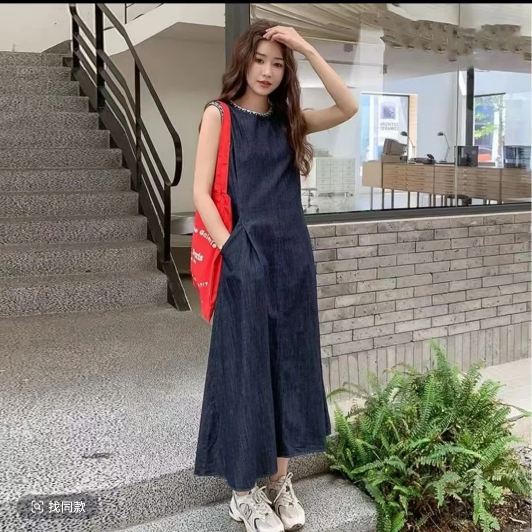 【星星专属】法式无袖背心牛仔连衣裙2025新款夏季复古宽松显瘦长裙