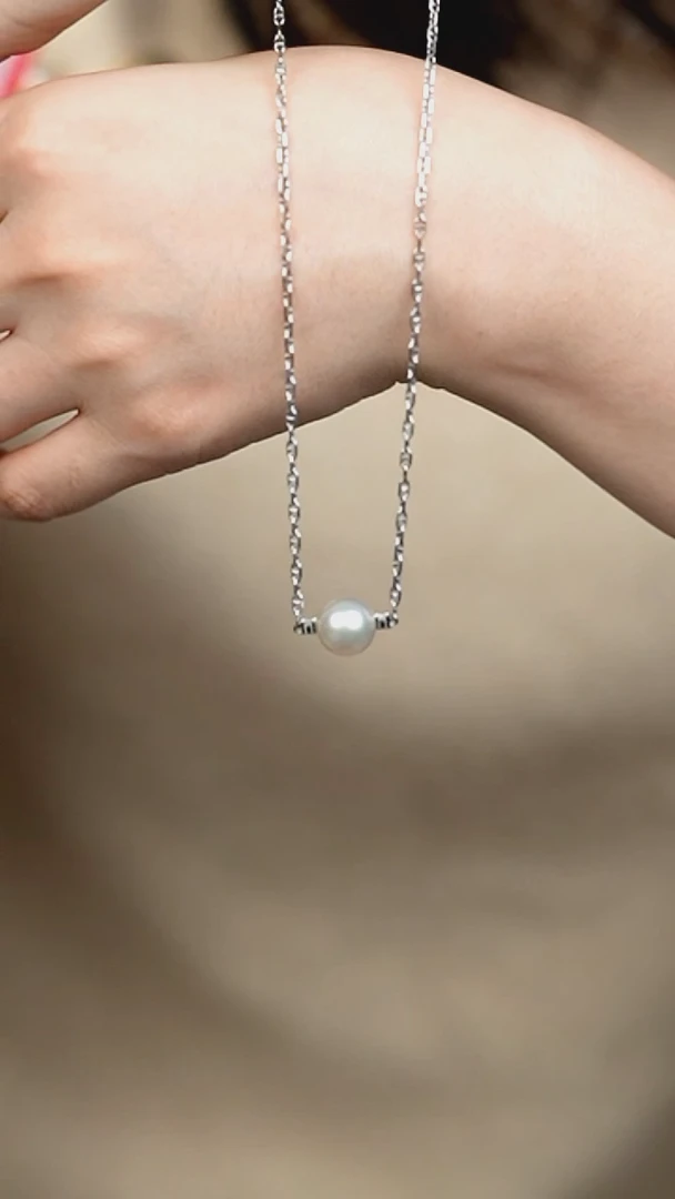 项链银S925镶嵌海水珍珠10-11澳白路路通