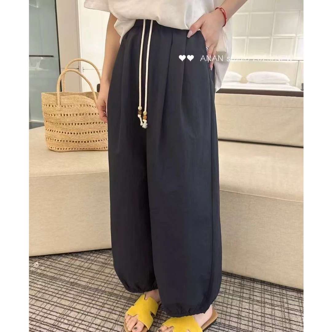 5513 显瘦阔腿裤休闲百搭夏季宽松长裤运动抽绳松紧腰【AA】