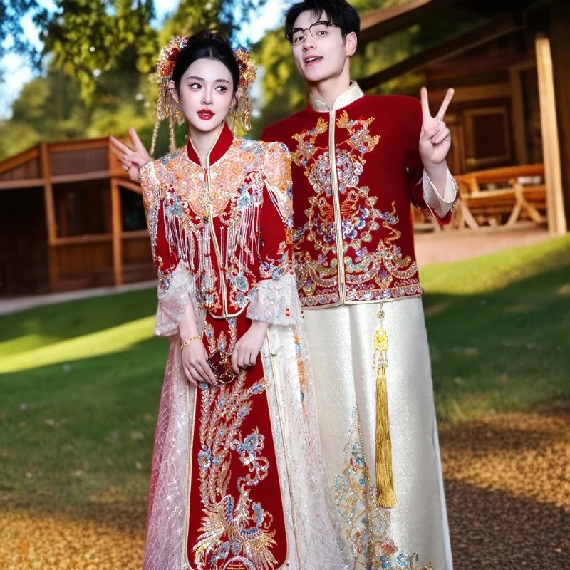 秀禾服新款结婚红色禾服新娘端庄鱼尾秀禾服端庄旗袍敬酒服新中式