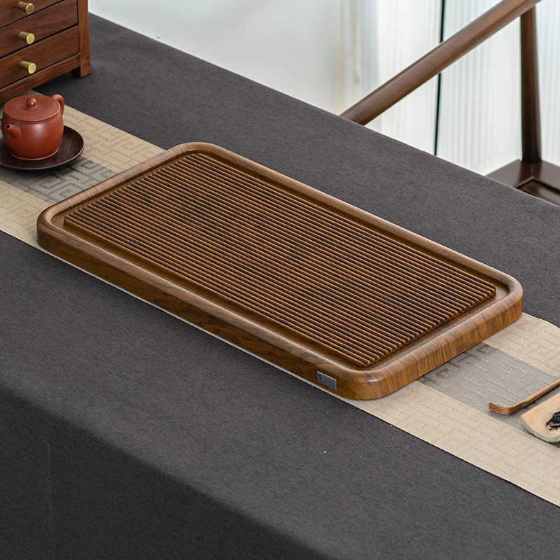 家用整板沥水茶盘办用高端电木纹直排茶台桌面专用茶盘茶具干泡台
