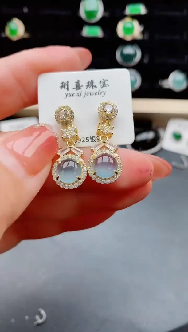 【闪购商品】翡翠耳饰银S925镶嵌5085850