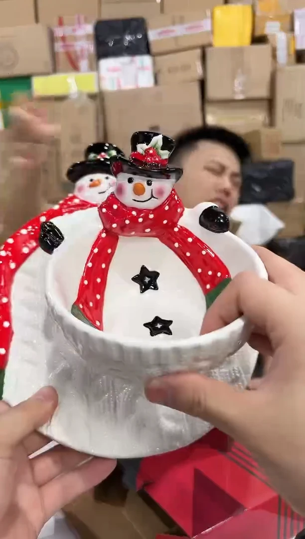 瓷片原盒雪人盘加雪人碗