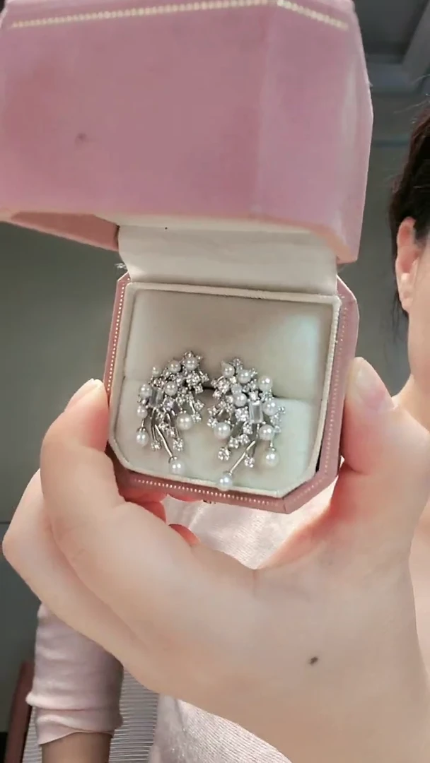 【闪购商品】淡水珍珠耳饰银S925镶嵌烟花耳环