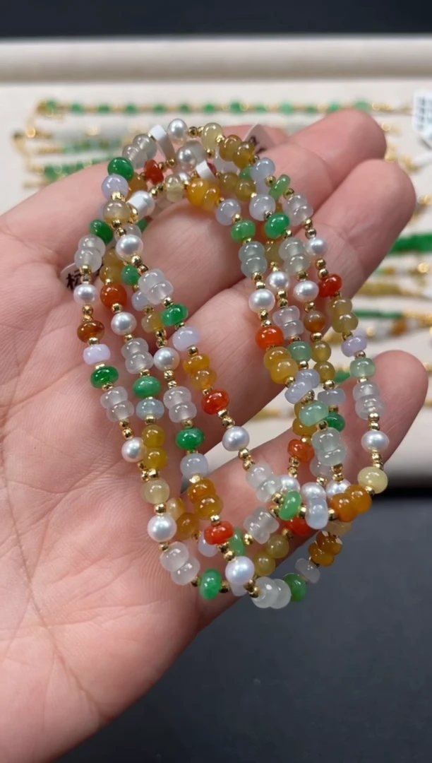 18K金镶嵌手串翡翠多样性  发货一条   P331