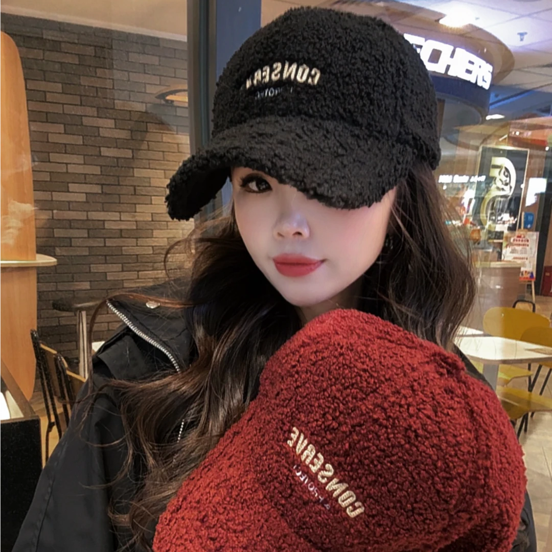 A91加大版颗粒绒加绒保暖棒球帽秋冬新款显脸小鸭舌帽子开运穿搭