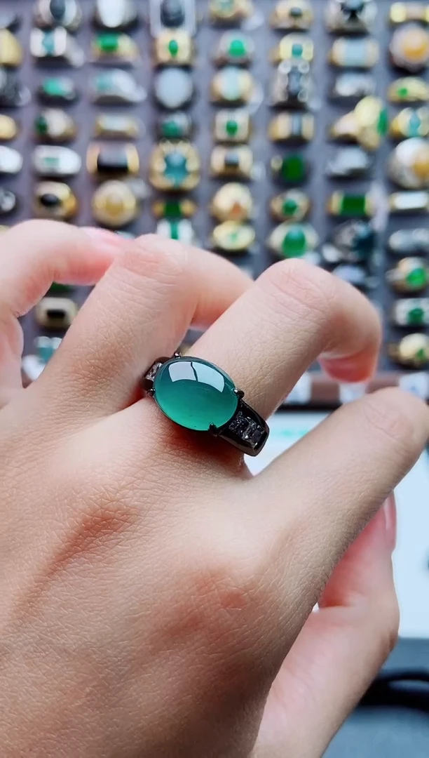 银S925镶嵌戒指翡翠天然翡翠男戒