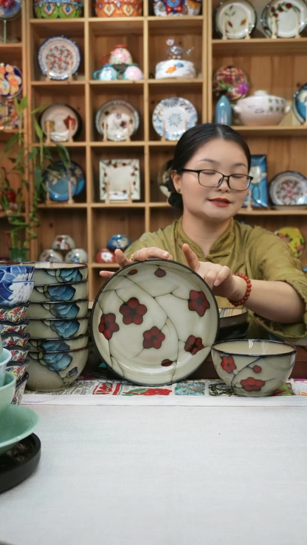 瓷片小可高温陶瓷餐具一组米饭碗大深盘各两只