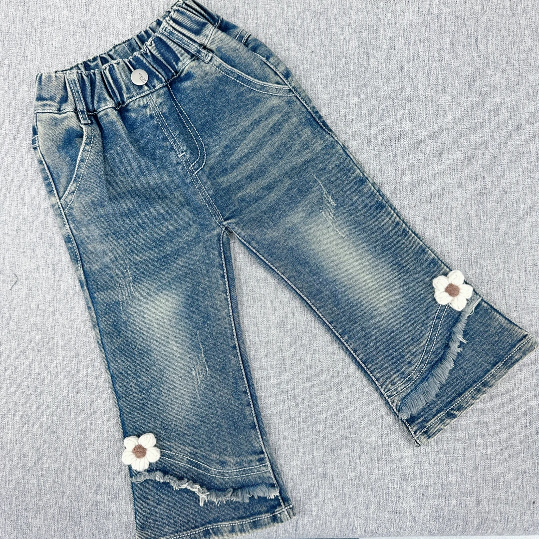 初柒母婴-【YiYiZai】儿童时尚休闲潮洗云柔棉喇叭牛仔裤-6583/16