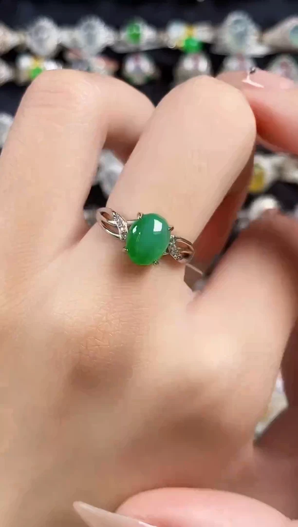 银S925镶嵌戒指翡翠天然A货翡翠28
