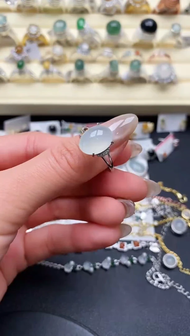 【闪购商品】翡翠戒指银S925镶嵌缅甸翡翠 1 3+4