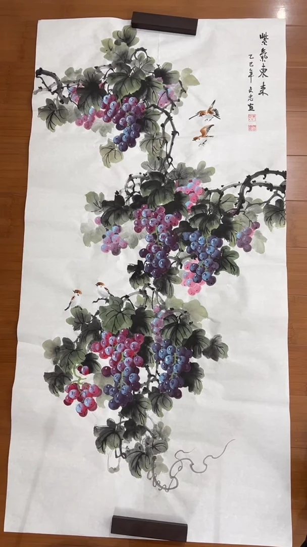 国画【福利，纯手工手绘】张文忠葡萄竖版138*68厘米