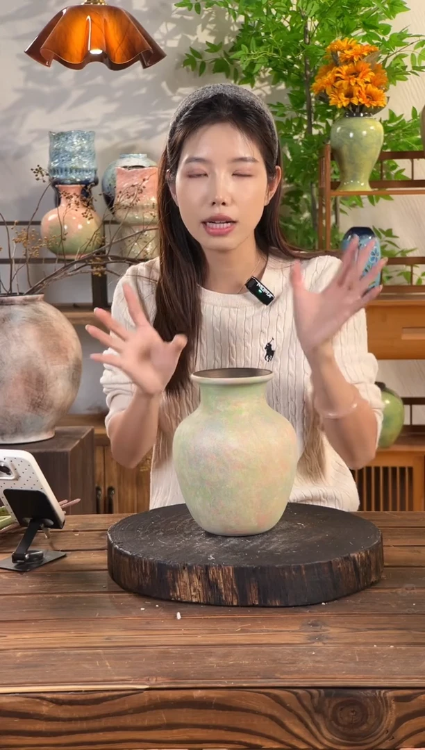 【苔点绿-胖肚瓶中号】无孔水培桌面陶瓷花瓶干花鲜花