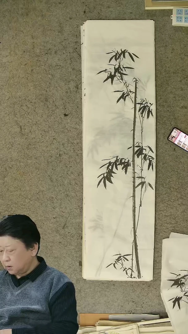 国画四尺对开  墨竹条屏 34*138cm