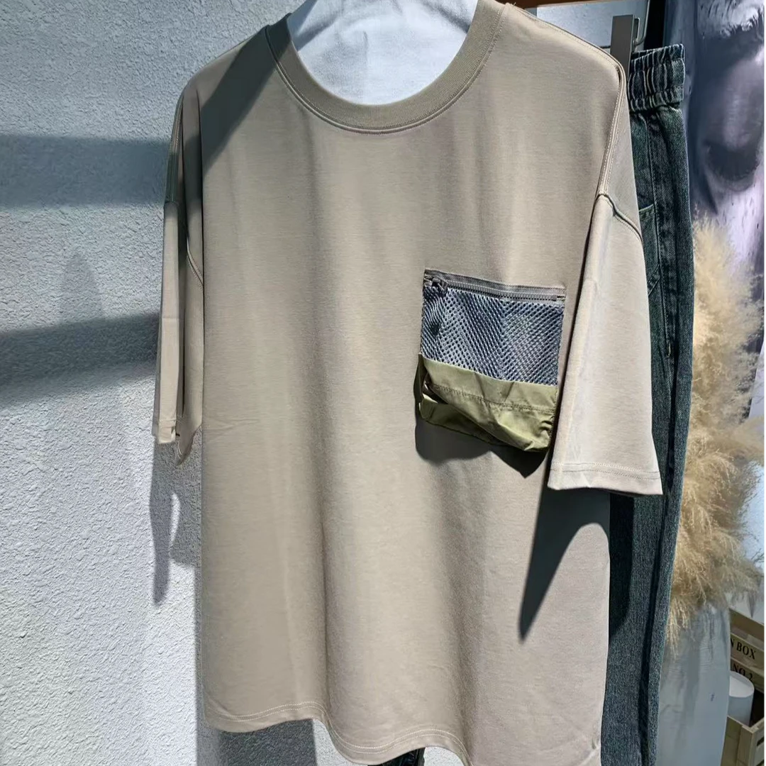 WUXU/物绪浅绿色左胸网格短袖恤