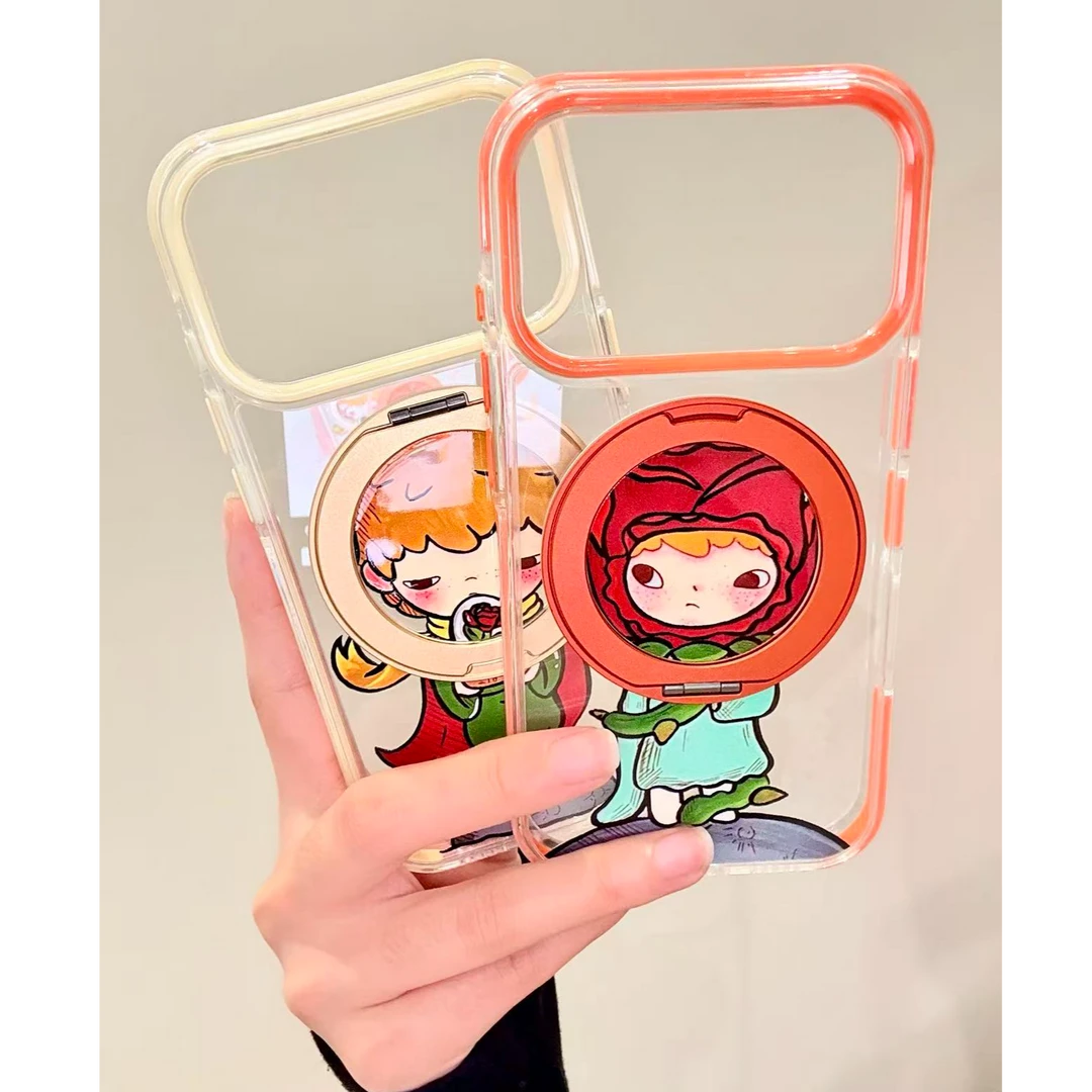 玫瑰火山小王子透明支点手机壳适用苹果17promax防摔360度旋转