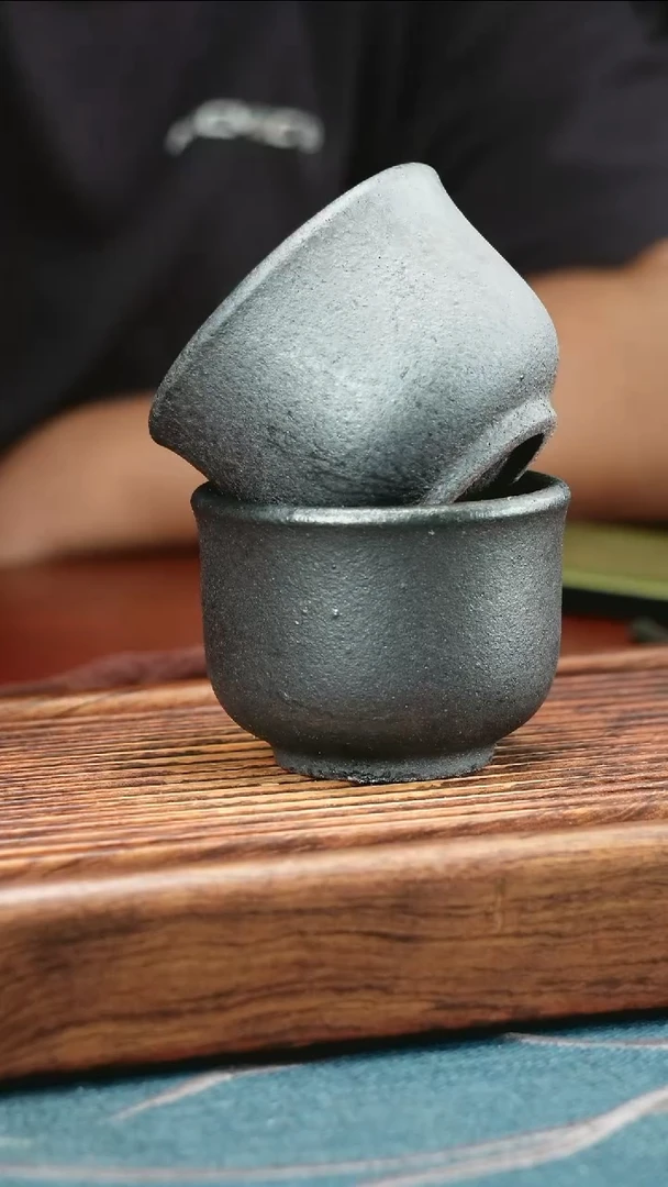 茶杯紫砂紫泥柴烧小缸杯2只