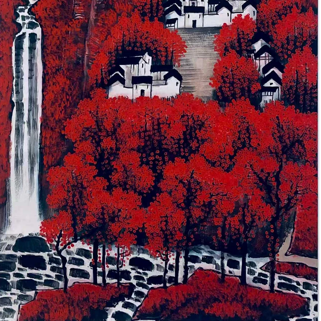 贾文华老师国画手绘作品  万山红遍  六尺 竖幅