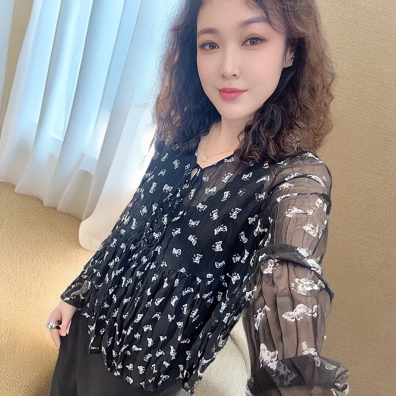 水淼2025夏季新款0730-时尚洋气 雪纺套头衫