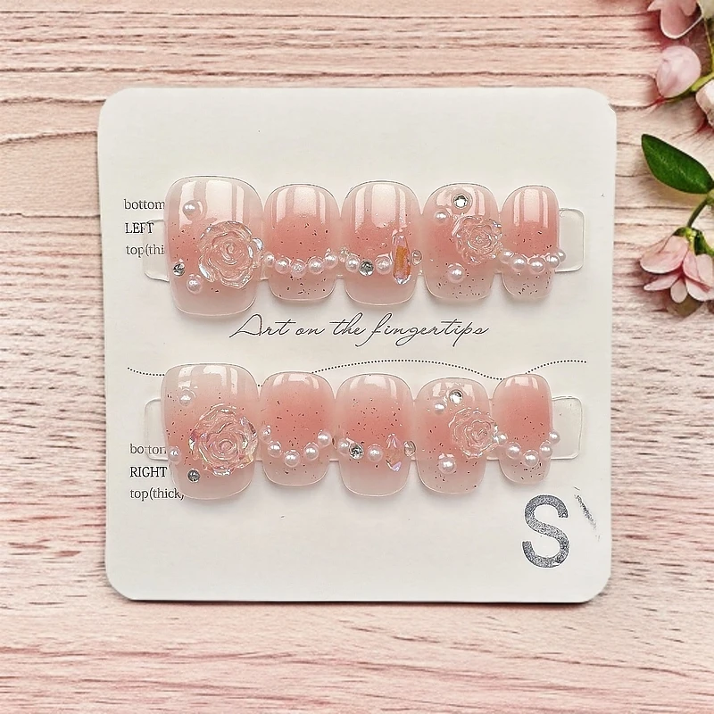 【少女心.玫瑰之约】气质轻奢显白纯手工穿戴甲冰透粉色