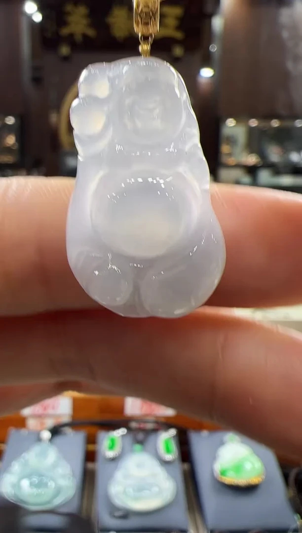 翡翠挂件18K金镶嵌布袋佛 不含链