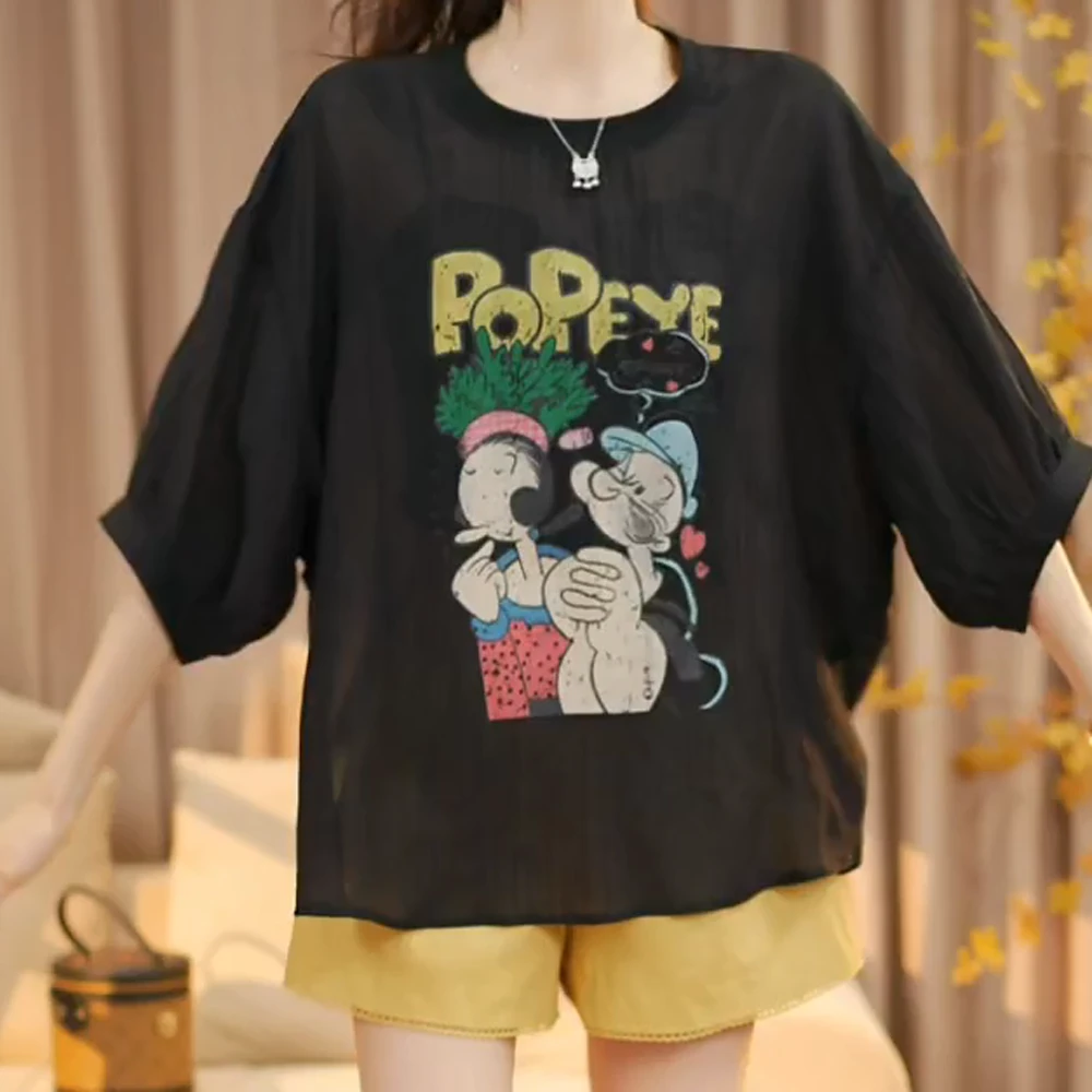 夏季卡通印花圆领短袖T恤气质减龄时尚百搭上衣C5261