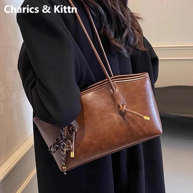 Charics&Kittn单肩包包女2025新款大容量通勤秋季腋下真皮托特包