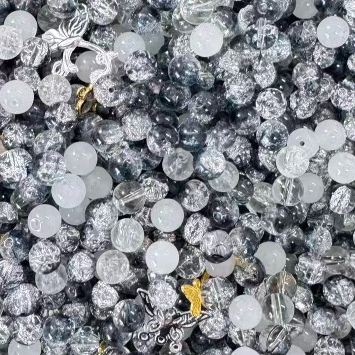 【黑白水墨】手工琉璃diy珠珠手串手链黑白水墨琉璃散珠子配件材料