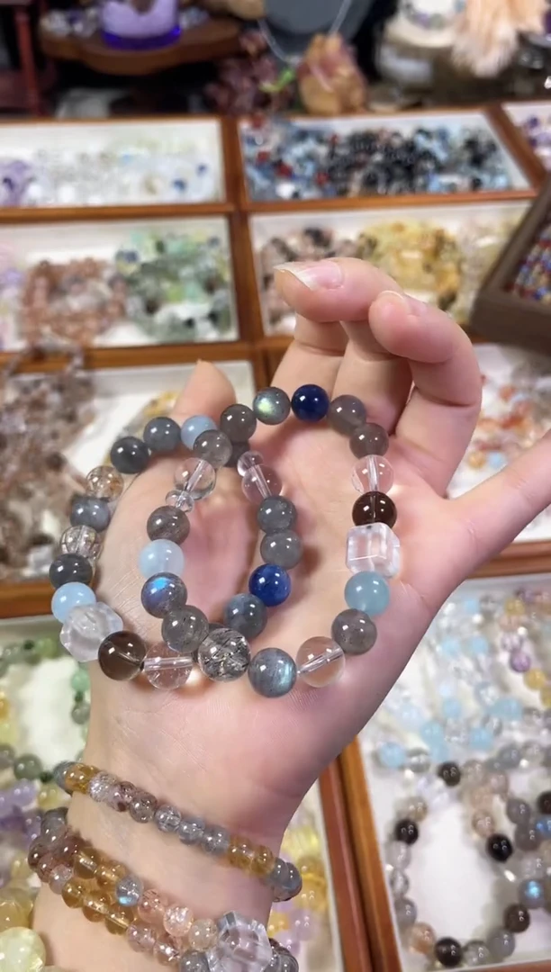 未镶嵌手串水晶天然灰月光海蓝宝茶水晶手串