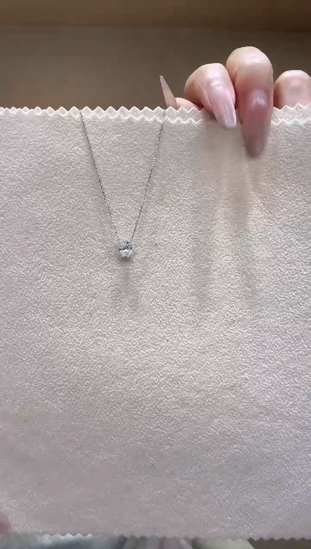 18K金镶嵌颈饰实验室培育钻石椭圆1克拉项链k白